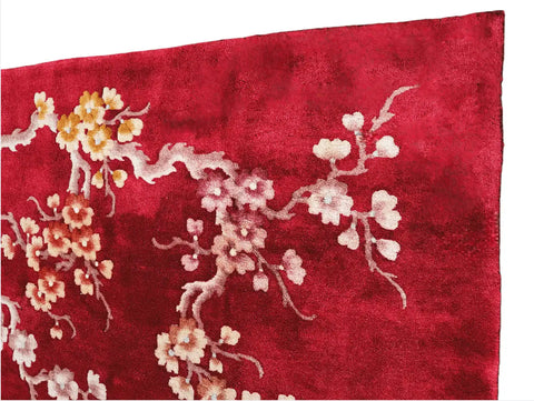 Antique Chinese Handmade Wool Rug - Red - 375 x 275 cm