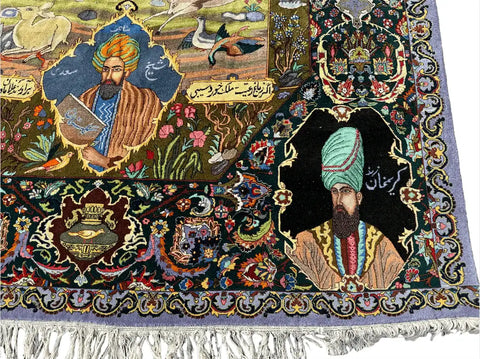 Persian Tabriz Handmade Silk Rug - Red Green Blue Grey & Beige Grey Blue - 300 cm x 200 cm