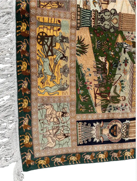 Persian Tabriz Handmade Silk Rug - Red & Beige Grey Blue - 220 cm x 200 cm