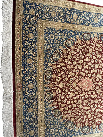 Persian Qum Handmade Silk & Wool Rug - Red & Cream - 2m x 1.35m