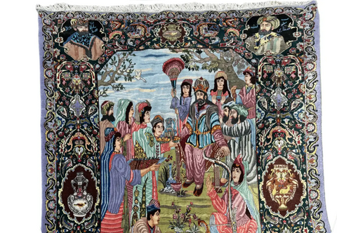 Persian Tabriz Handmade Silk Rug - Red Green Blue Grey & Beige Grey Blue - 300 cm x 200 cm