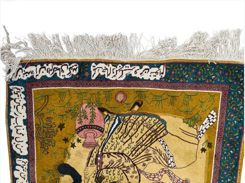 Persian Tabriz Handmade Silk Rug - Beige & Black - 140 cm x 100 cm