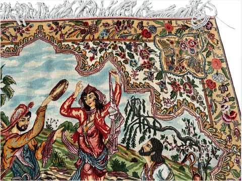 Persian Tabriz Handmade Silk Rug - Red & Beige Grey Blue - 220 cm x 200 cm
