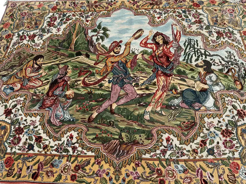 Persian Tabriz Handmade Silk Rug - Red & Beige Grey Blue - 220 cm x 200 cm