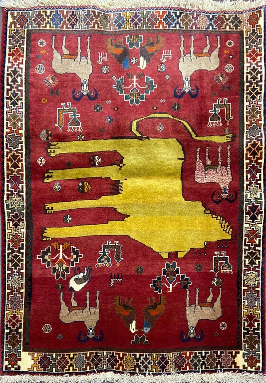 Persian Shiraz Qashqai Tribal Lion Design Rug 147 x 108 m