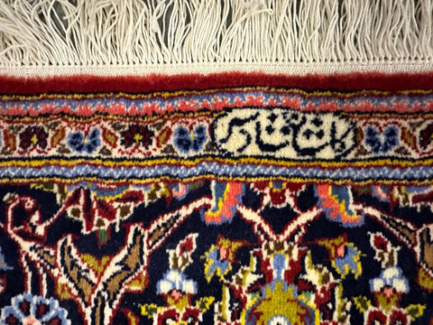 140 x 212 cm Fine Persian Kashan Silk & Wool Signature Rug Hand-Knotted Red & Beige Colour - Rugoutlet