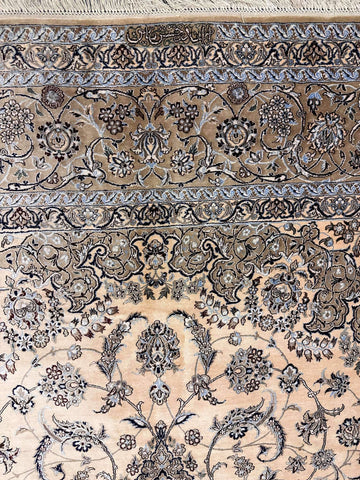Persian Nain Silk Style Handmade Floral Medallion Rug Beige, Ivory & Charcoal Rectangular Carpet 300 × 200 cm