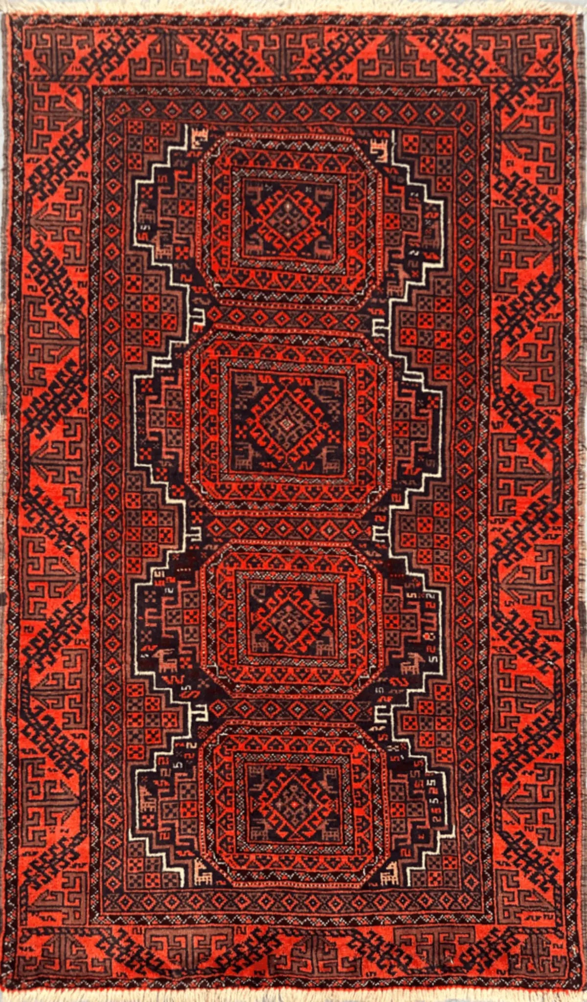 152 x 86 cm Persian Baluch Tribal Hand-Knotted Orange Blue Rug