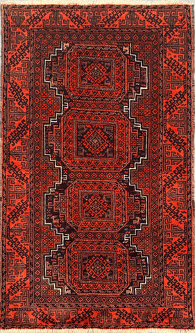 152 x 86 cm Persian Baluch Tribal Orange Blue Rug