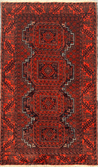 152 x 86 cm Persian Baluch Tribal Hand-Knotted Orange Blue Rug