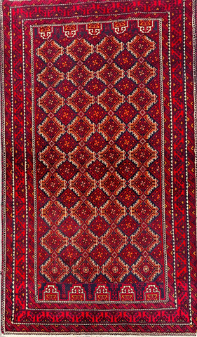 188 x 106 cm Persian Baluch Tribal Red Blue Colour
