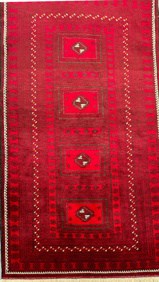 120 x 244 cm Persian Baluch Tribal Hand-Knotted Red Black Colour Rug