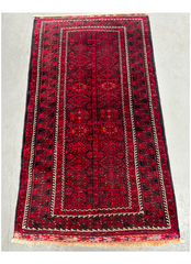 161 x 95 cm Persian Baluch Tribal Hand-Knotted Red Black Colour