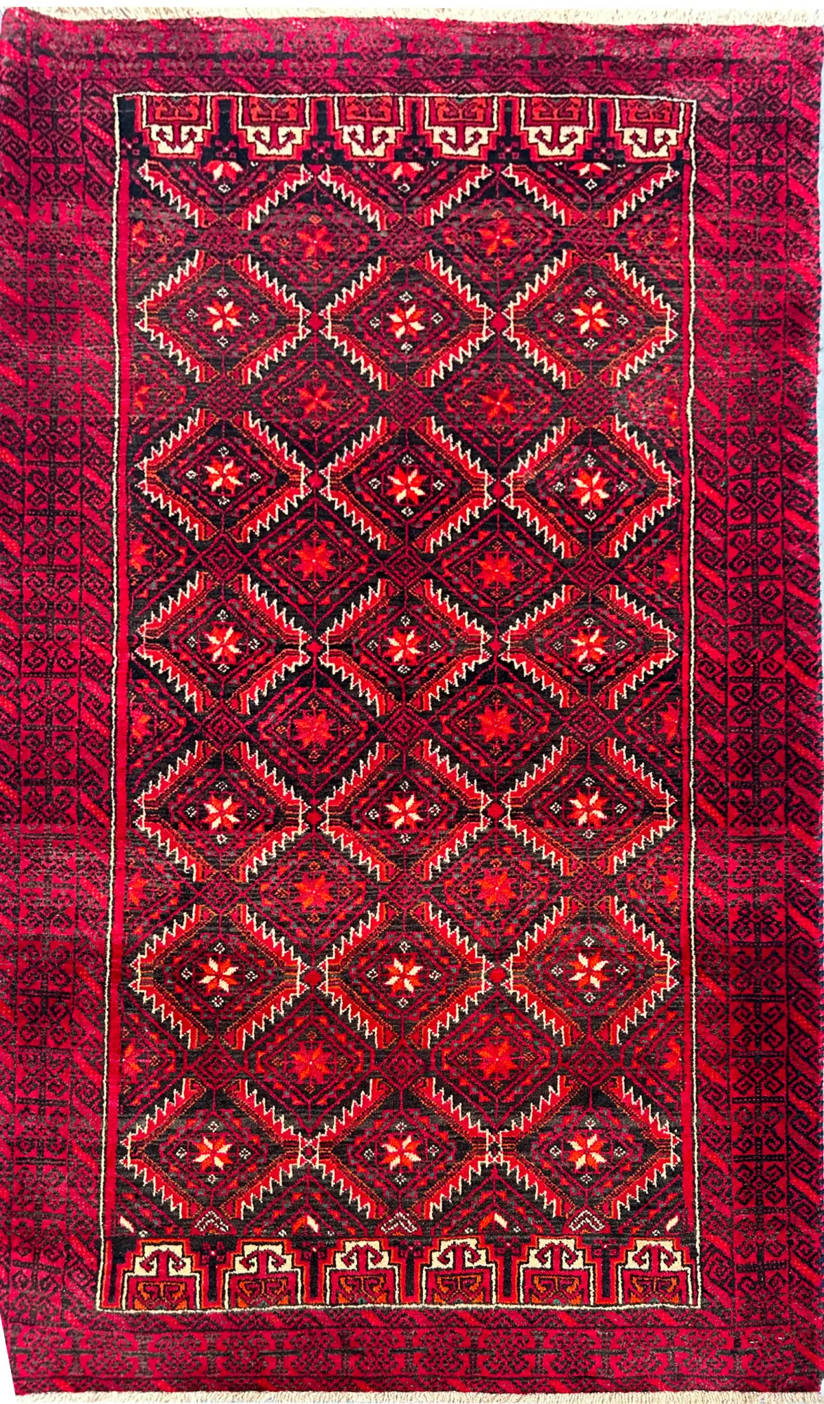 161 x 93 cm Persian Baluch Tribal Hand-Knotted Red Black Colour Rug