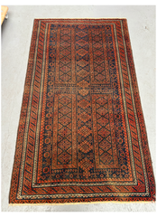 177 x 104 cm Persian Baluch Tribal Hand-Knotted Brown Blue Colour