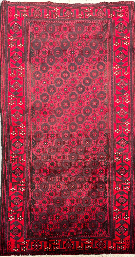 106 x 241 cm Persian Baluch Tribal Hand-Knotted Red Brown Colour Rug