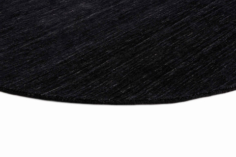 150x150 cm Obsidian Black round Wool Rug - Rugoutlet