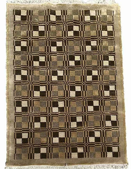 177 x 121 cm Brown check pattern Rug - Rugoutlet