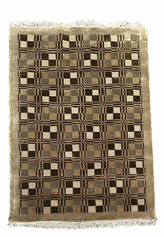 177 x 121 cm Brown check pattern Rug - Rugoutlet