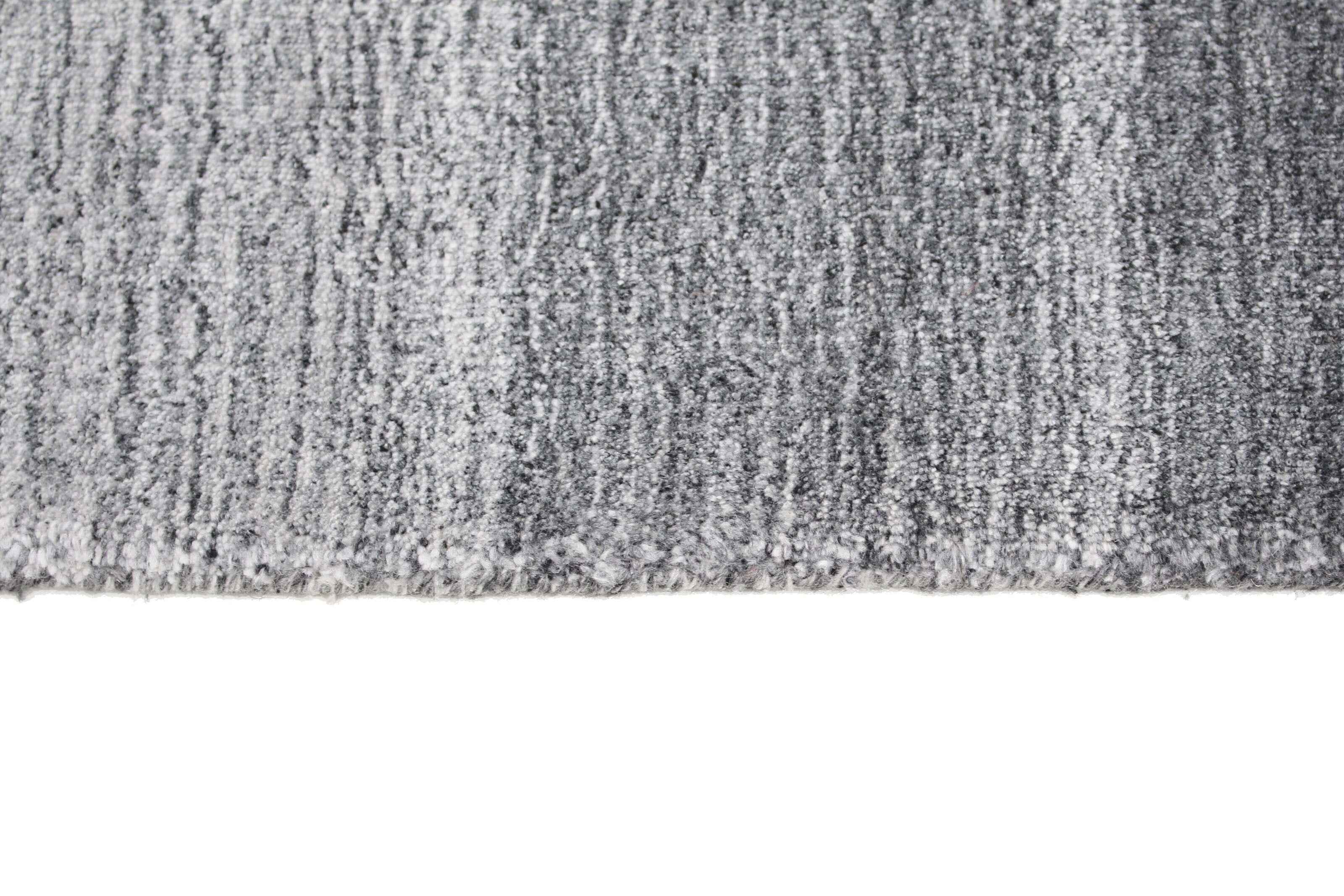 250x80 cm Indian Wool/Viscose Black Rug-Gris, Grey - Rugmaster