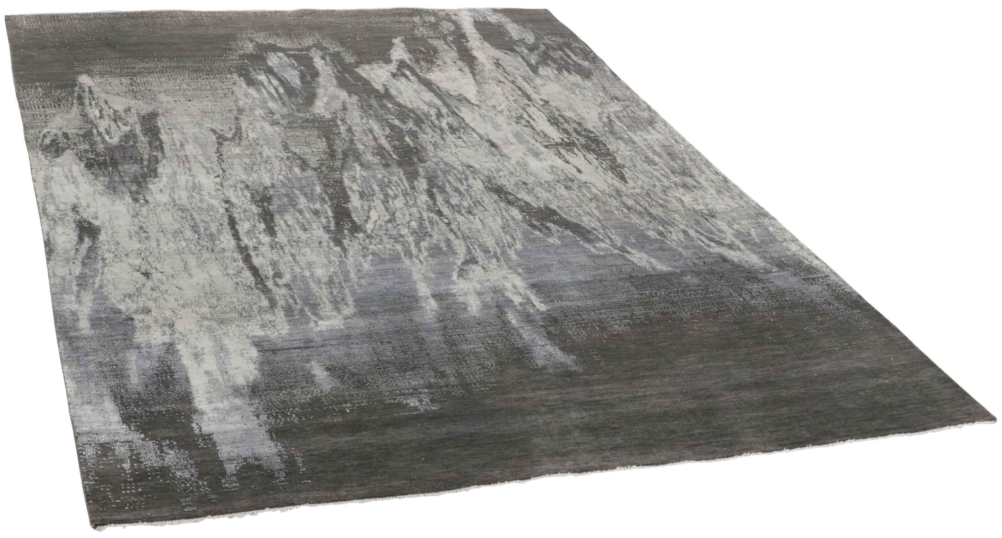 342x342 cm Indian Wool/Viscose Black Rug-840231 - Rugmaster