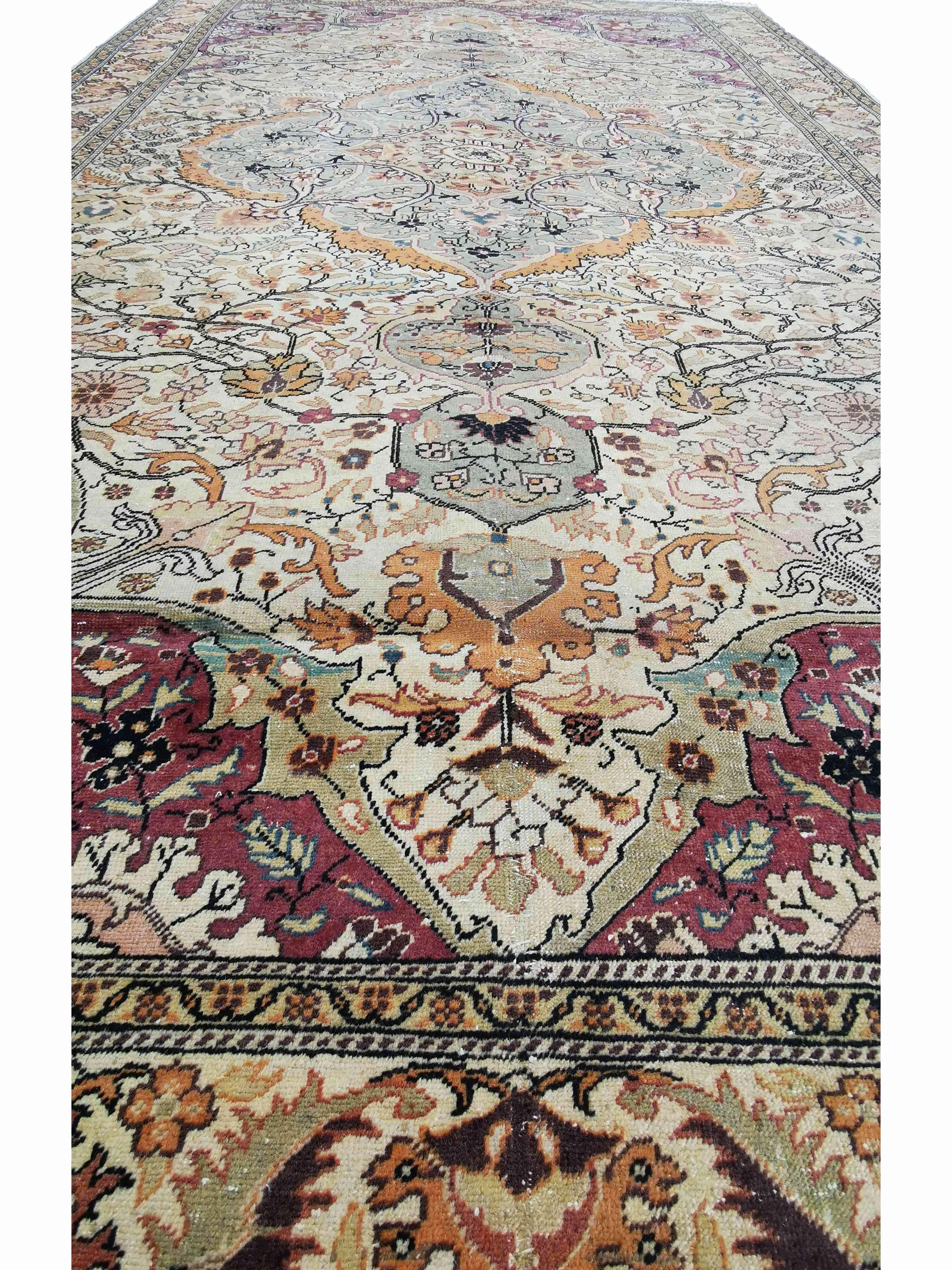 345 x 226 cm Anatolian Distressed Yellow Large Rug - Rugoutlet