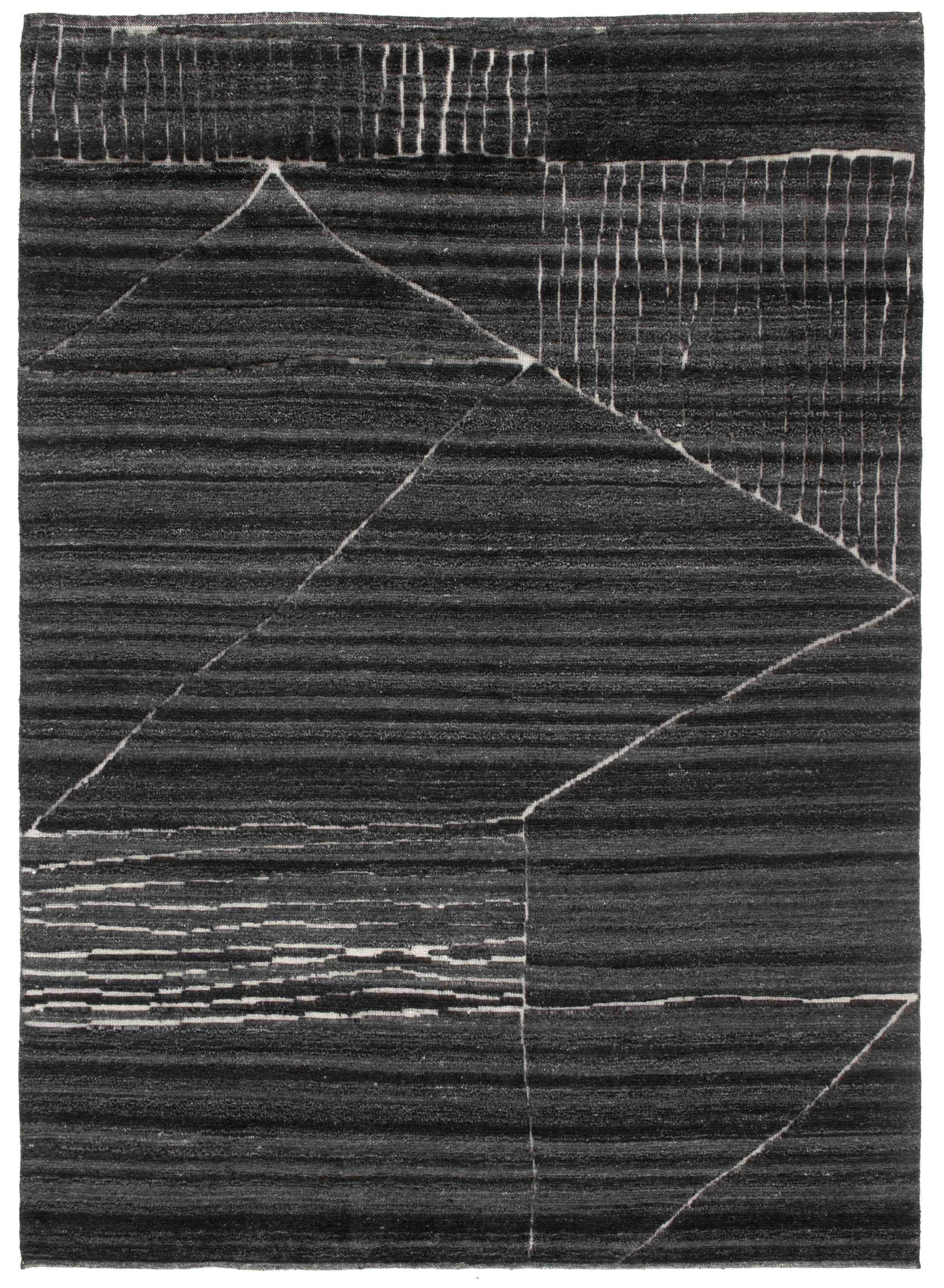 350 x 350 cm Indian Wool Black Rug-Fields, Charcoal - Rugmaster