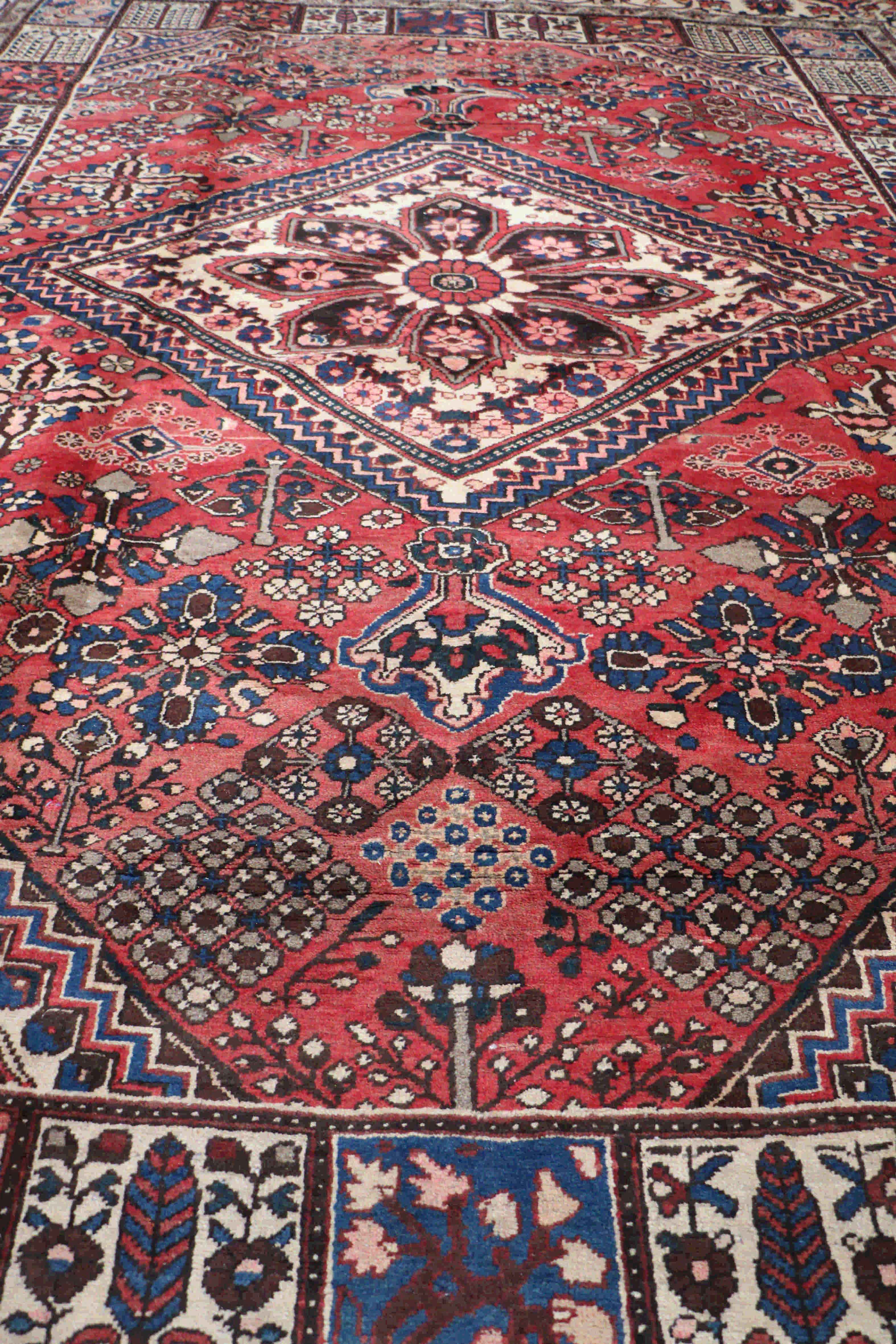 Red and blue old Bakhtiar rug
