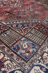 Red field with blue borders bakhtiar rug