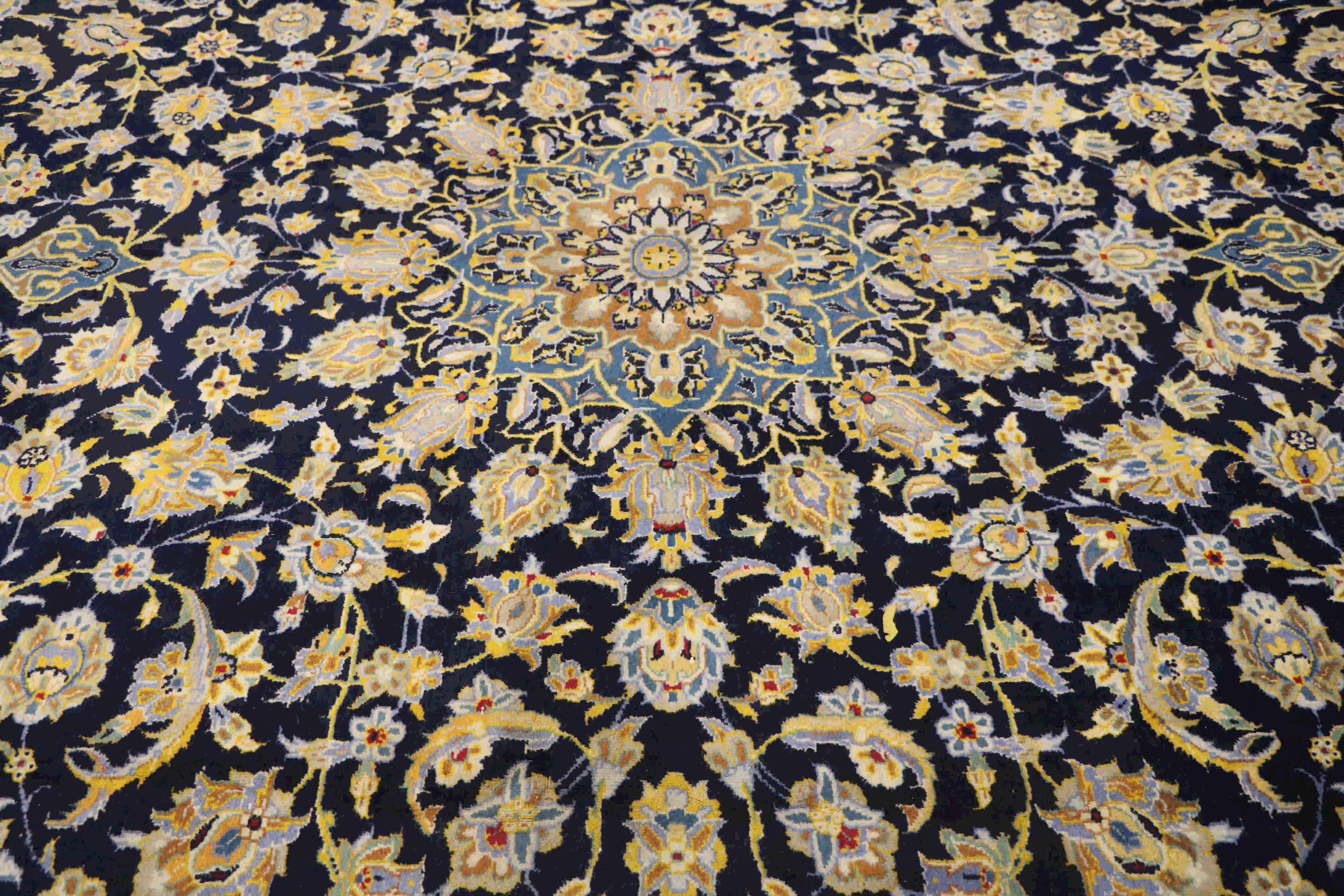 Blue, navy and gold persian kashan 