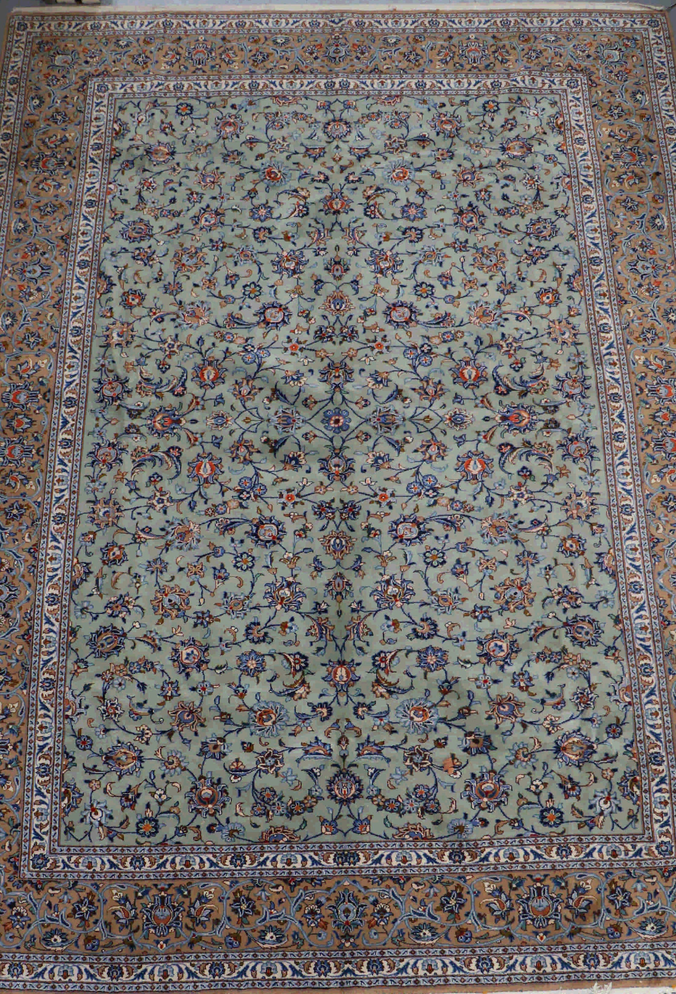 Blue, grey and turquoise kashan rug
