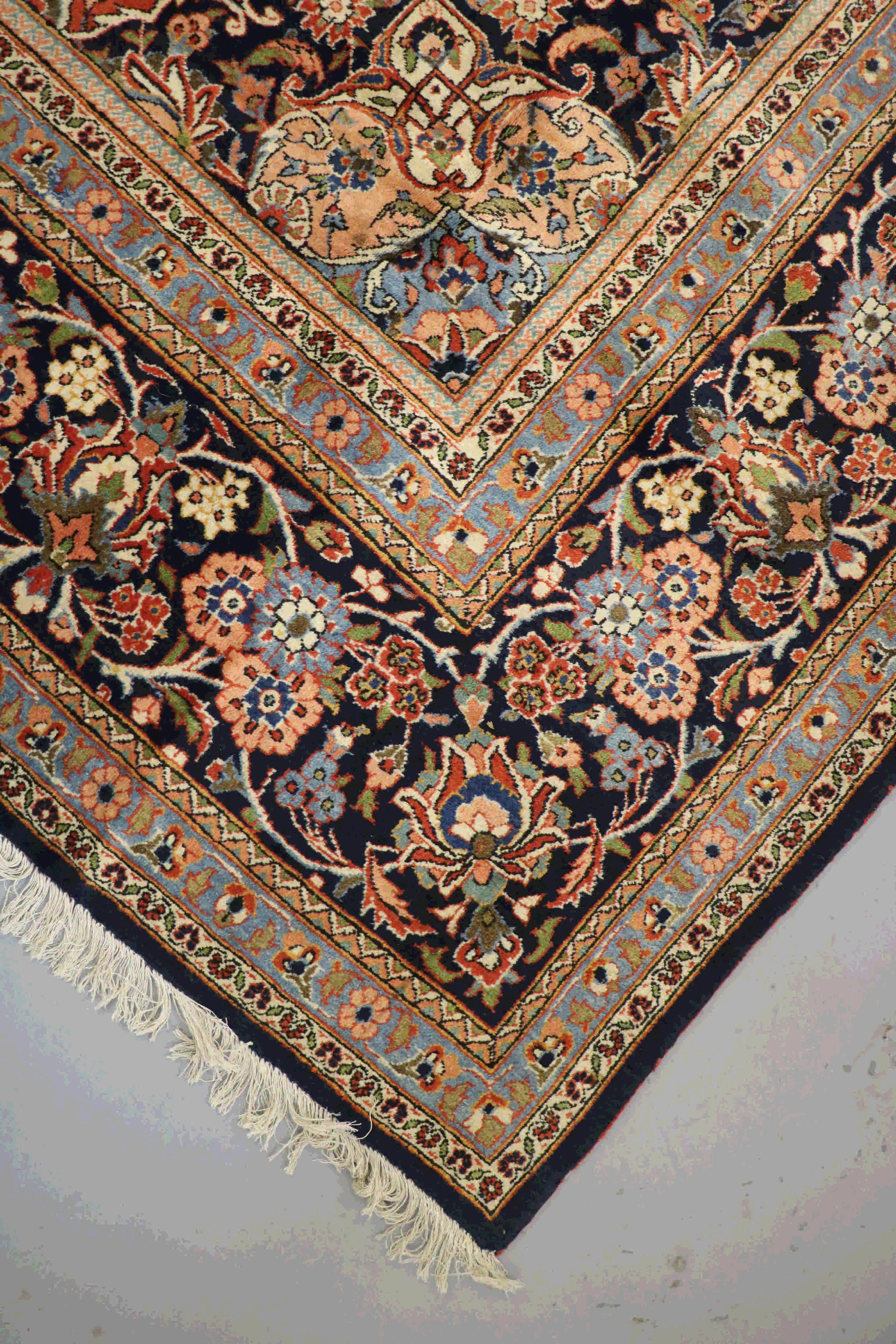 Navy blue middle border of Persian Kashan rug