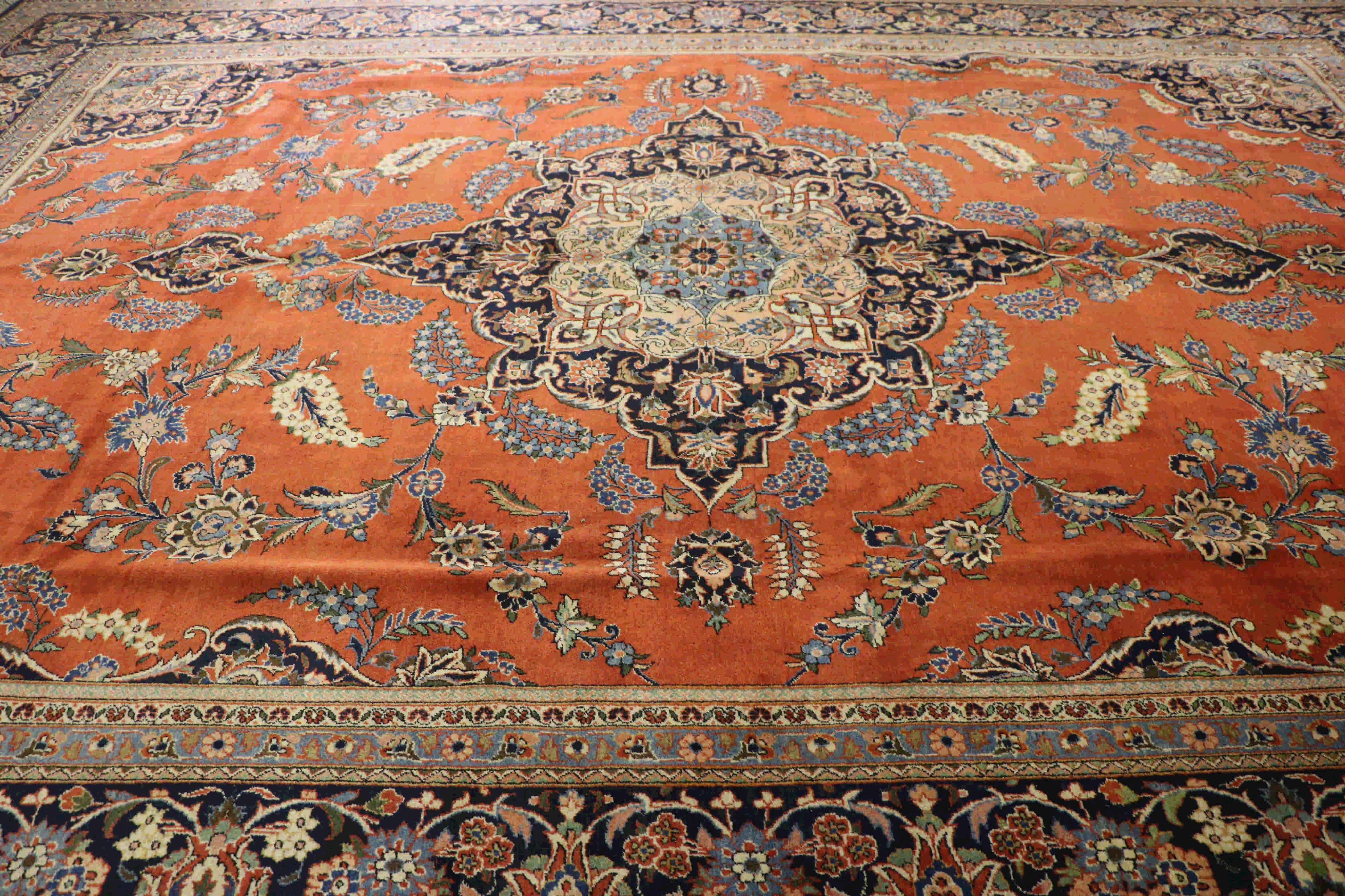 Intricately designed central medallion persian kashan rug