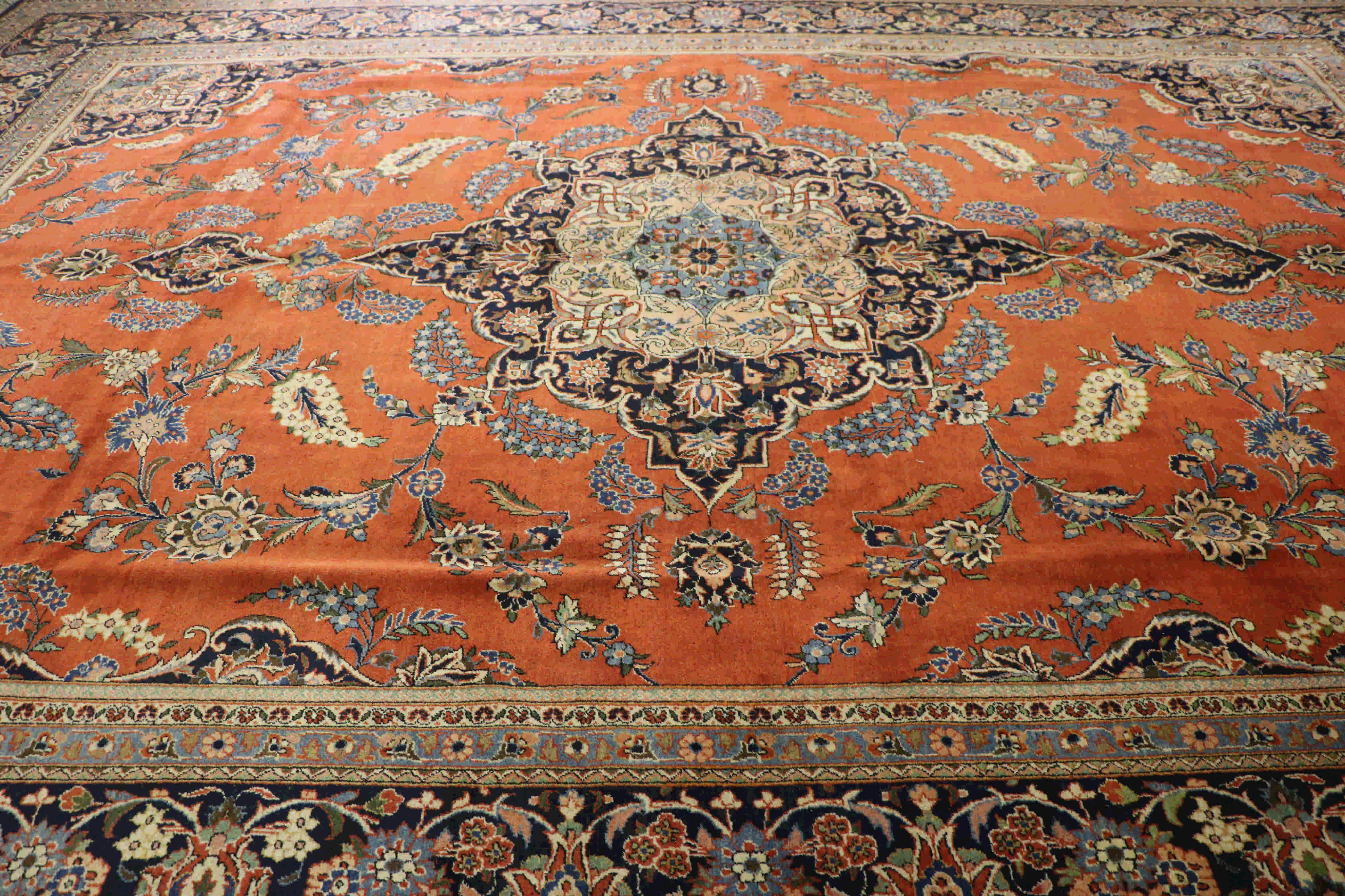 Intricately designed central medallion persian kashan rug