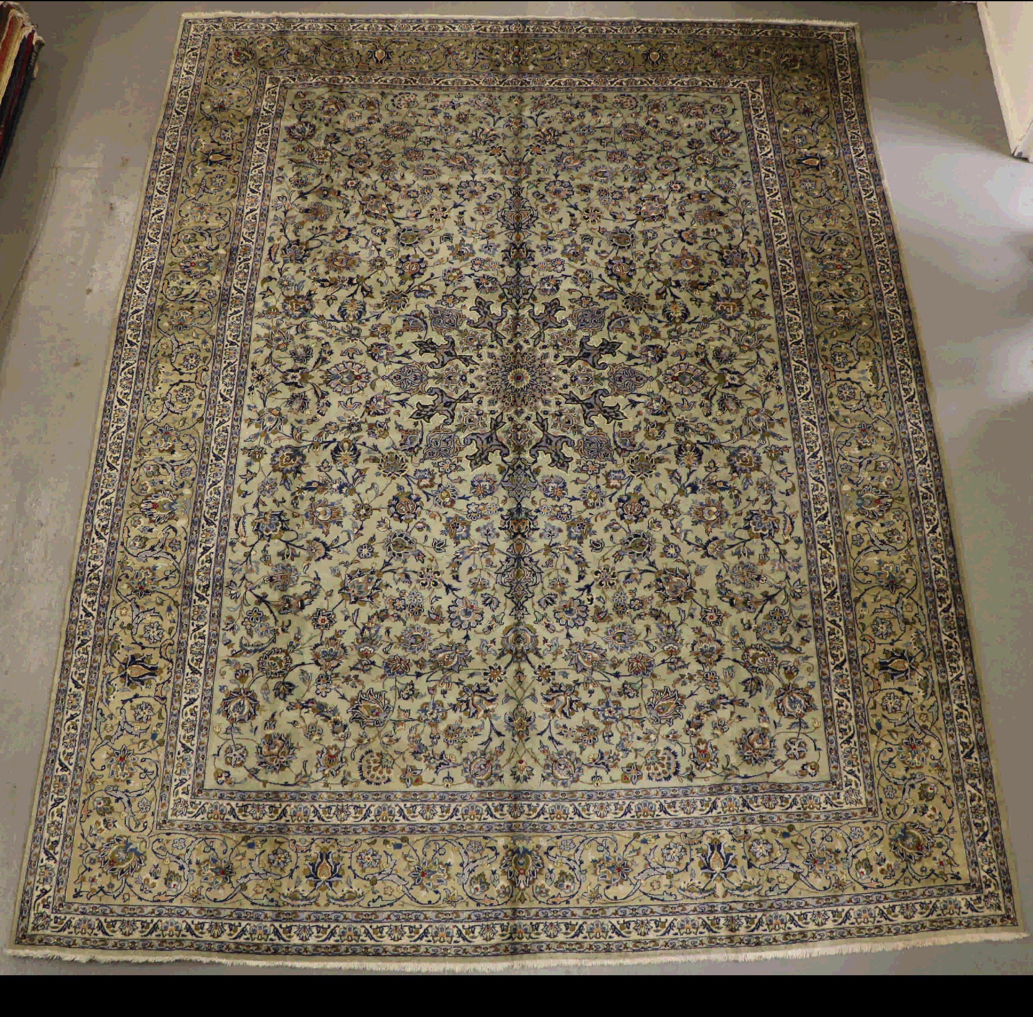 Olive, grey and blue Persian Kashan rug