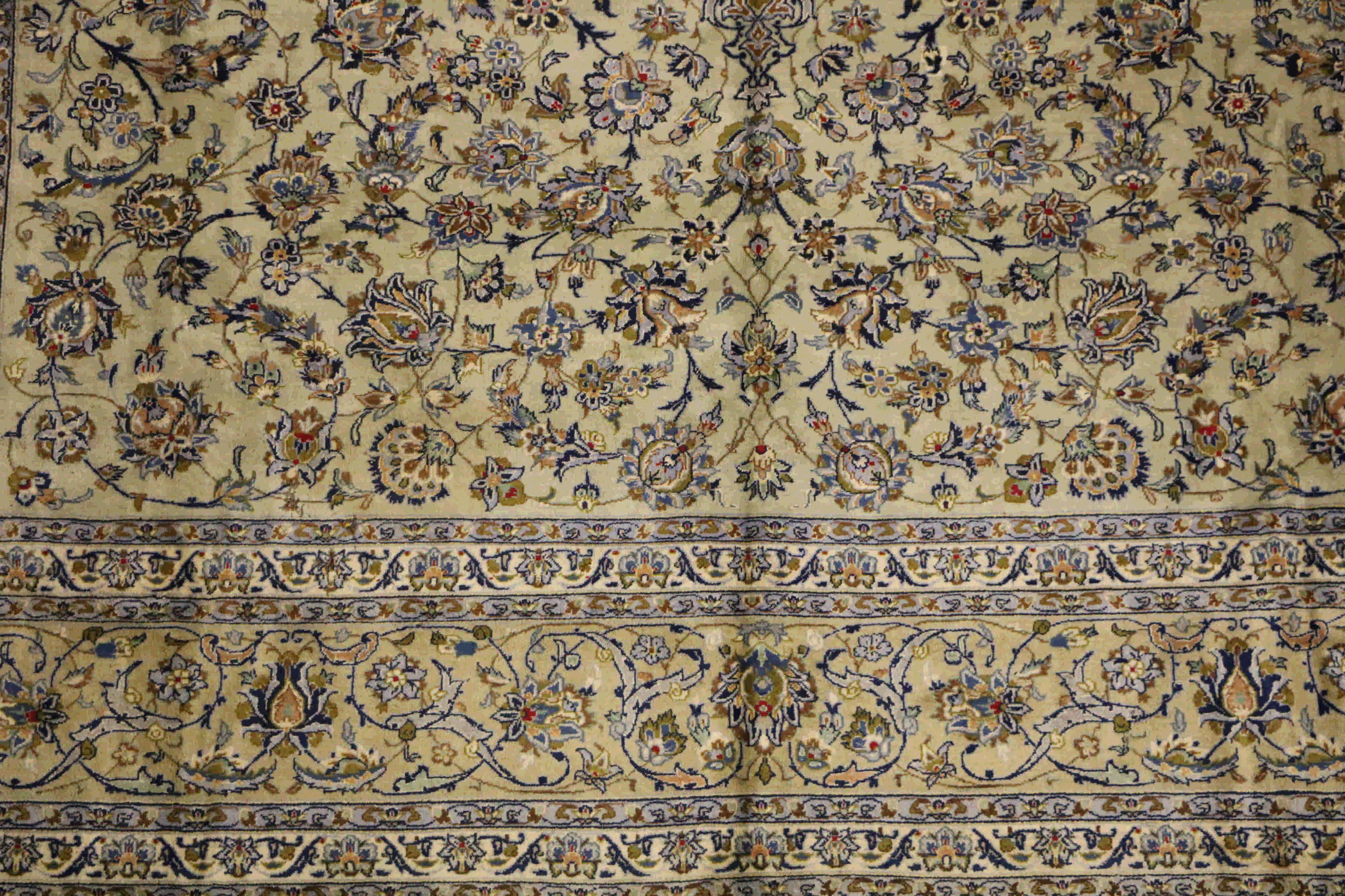 A third of Persian Kashan grey and blue rug