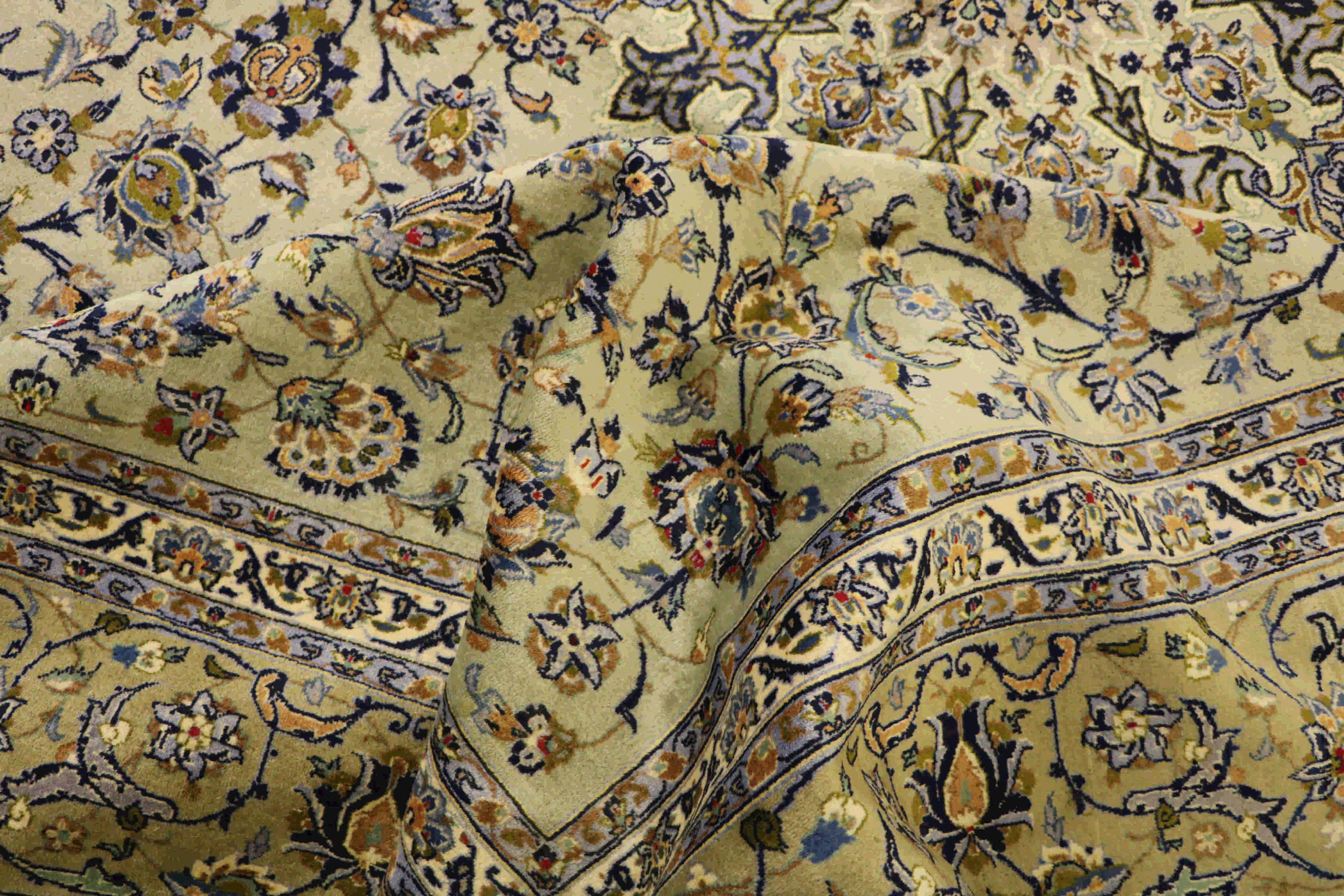 Handmade blue Persian Kashan rug 